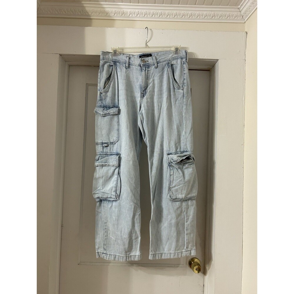 Aeropostale Light Wash Wide Leg Cargo Jeans